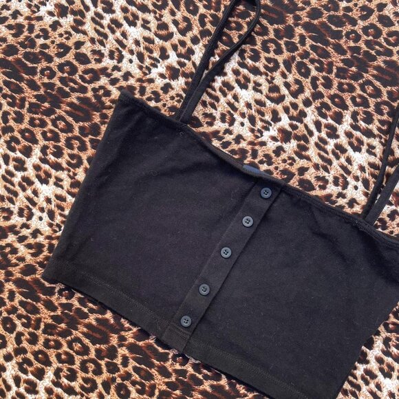 brandy Melville blk button-up crop top - Picture 2 of 7